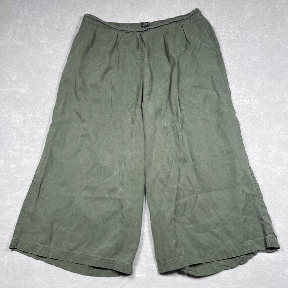 Loft Womens Large Green Wide Leg Cropped Palazzo Pull On Pleated High Rise Pant - Picture 1 of 12